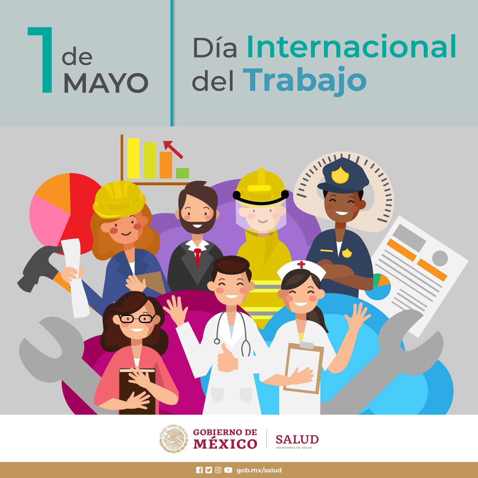 Varios personas especialistas de la SAlud celebrando el Día internacional del Trabajo.